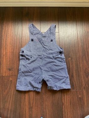 FREE PLANET 100% Cotton Overalls Blue White Striped 24 MO 3 Pockets